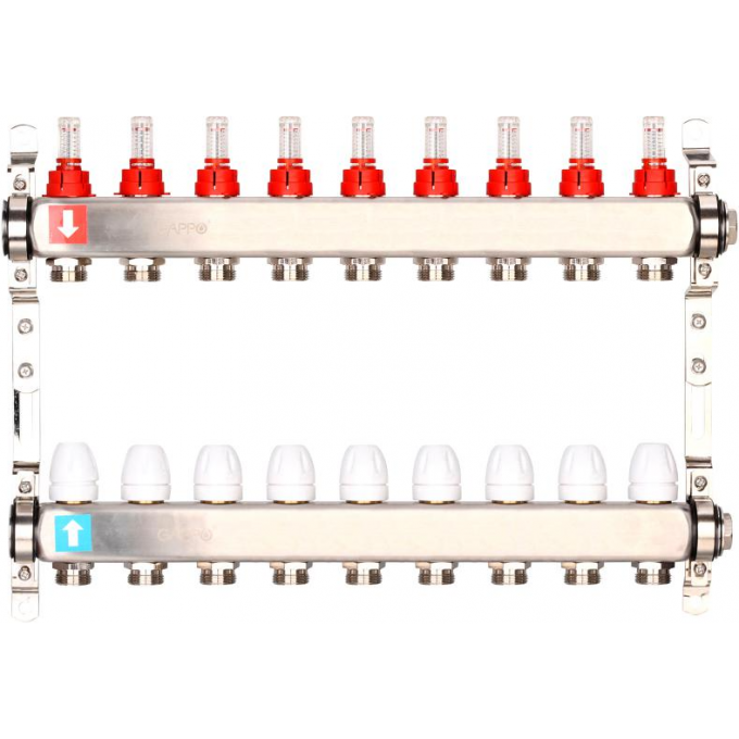 Коллектор регулируемый GAPPO с расходомерами 9-вых. x1"x3/4 G424.9
