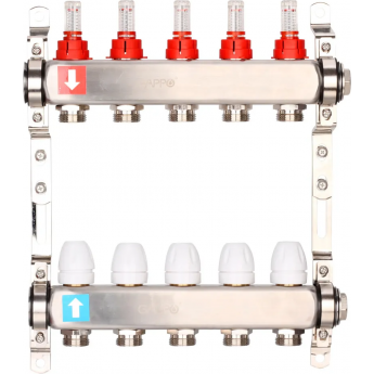 Коллектор регулируемый с расходомерами GAPPO G424.5 5-вых. x1"x3/4"