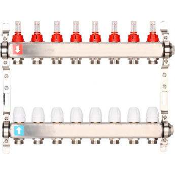 Коллектор регулируемый с расходомерами GAPPO G424.8 8-вых. x1"x3/4"