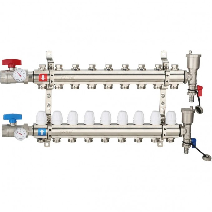 Коллектор регулируемый с запорными клапанами GAPPO 10-вых.x1"x3/4" G425.10