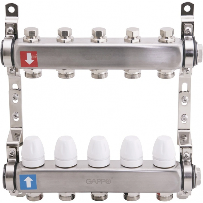 Коллектор регулируемый с запорными клапанами GAPPO 5-вых.x1"x3/4" G428.5