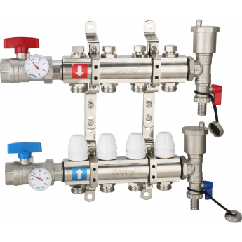 Коллектор регулируемый с запорными клапанами GAPPO G425.6 6-вых.x1"x3/4"