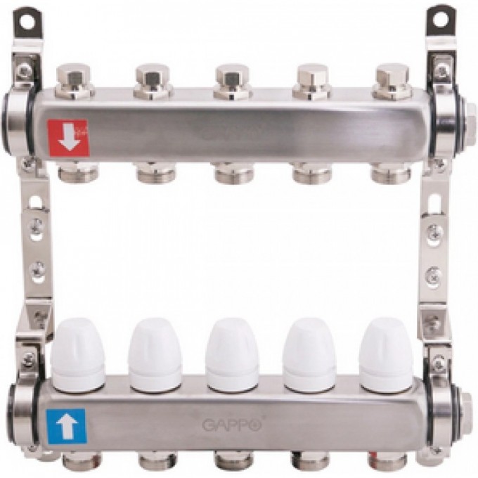 Коллектор регулируемый с запорными клапанами GAPPO 7-вых.x1"x3/4" G428.7