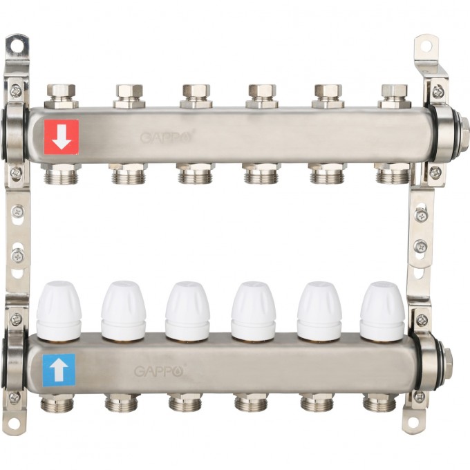 Коллектор регулируемый с запорными клапанами GAPPO G428.6 6-вых.x1"x3/4" G4286